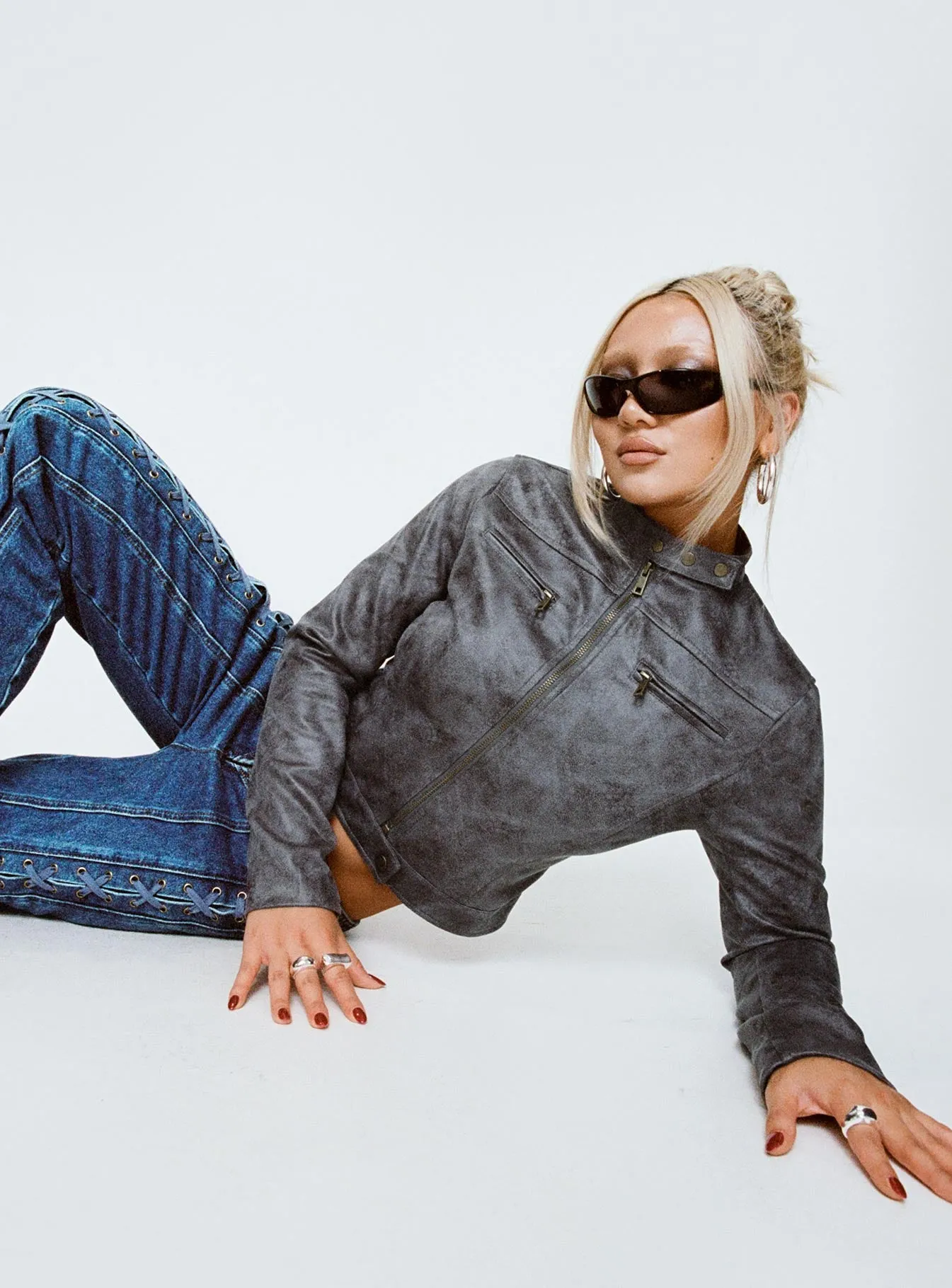 Bella Moto Jacket Charcoal sold by Princess Polly