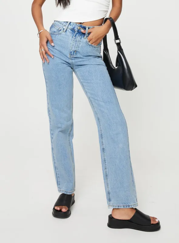 Alexanderson Straight Leg Jeans Light Wash Denim sold by Princess Polly