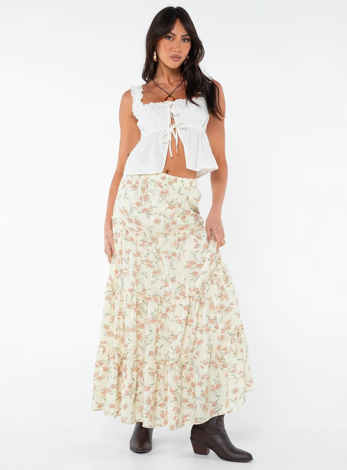 Miriah Maxi Skirt Cream Floral sold by Princess Polly product image thumbnail 2