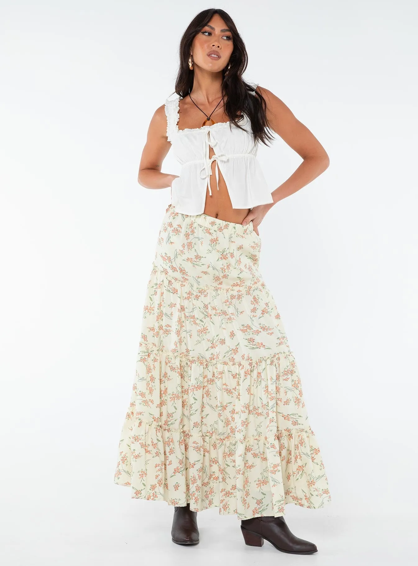 Miriah Maxi Skirt Cream Floral sold by Princess Polly product image thumbnail 3