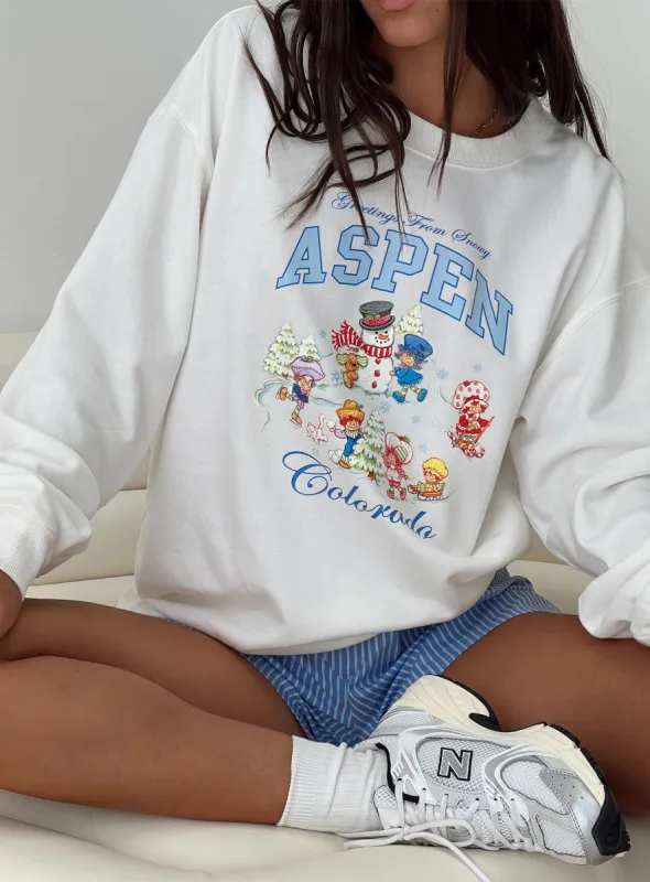 SSC Greetings From Aspen Crew Neck Sweatshirt Marshmallow sold by Princess Polly