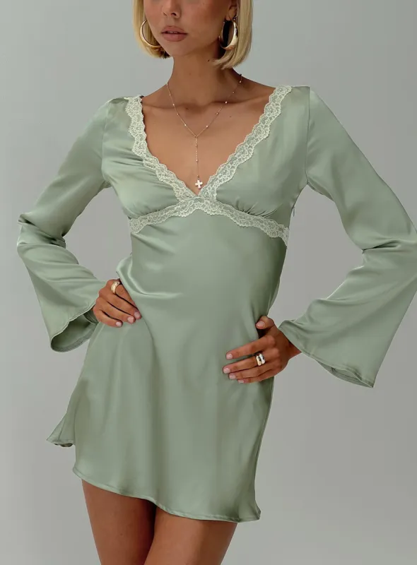 Jaron Long Sleeve Mini Dress Sage sold by Princess Polly