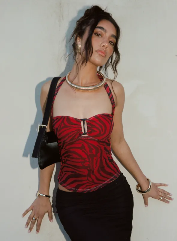 Cielo Mesh Halter Top Red Zebra sold by Princess Polly