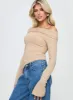 Streep Off The Shoulder Top Beige sold by Princess Polly