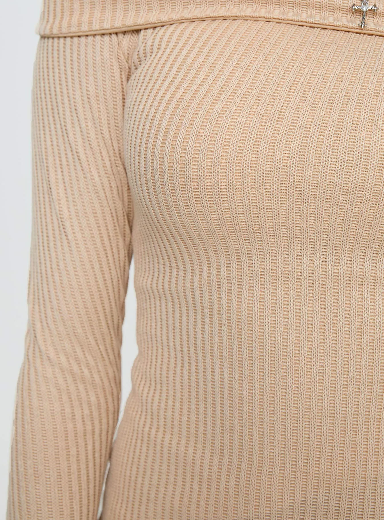 Streep Off The Shoulder Top Beige sold by Princess Polly product image thumbnail 5