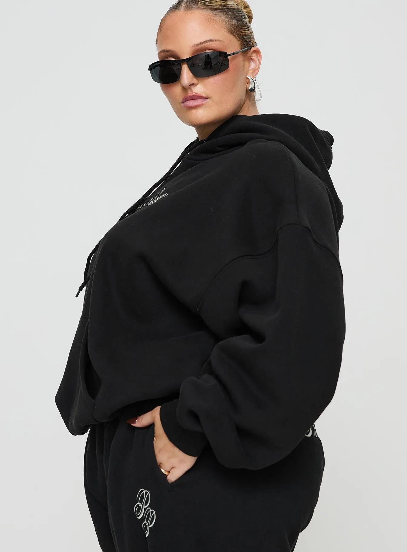 Princess Polly Hooded Sweatshirt Script Black / Ivory Curve sold by Princess Polly product image thumbnail 4