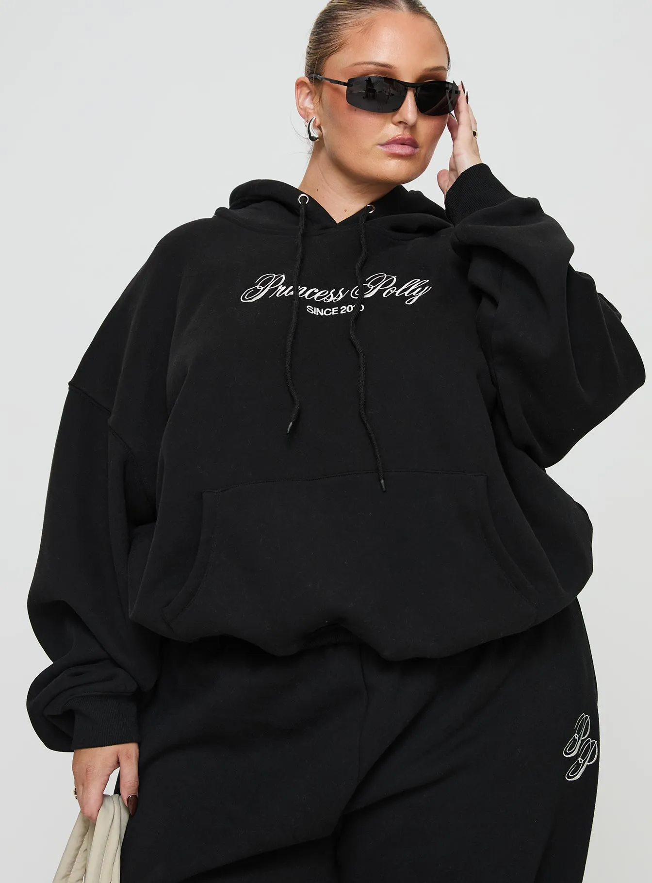 Princess Polly Hooded Sweatshirt Script Black / Ivory Curve sold by Princess Polly product image thumbnail 2