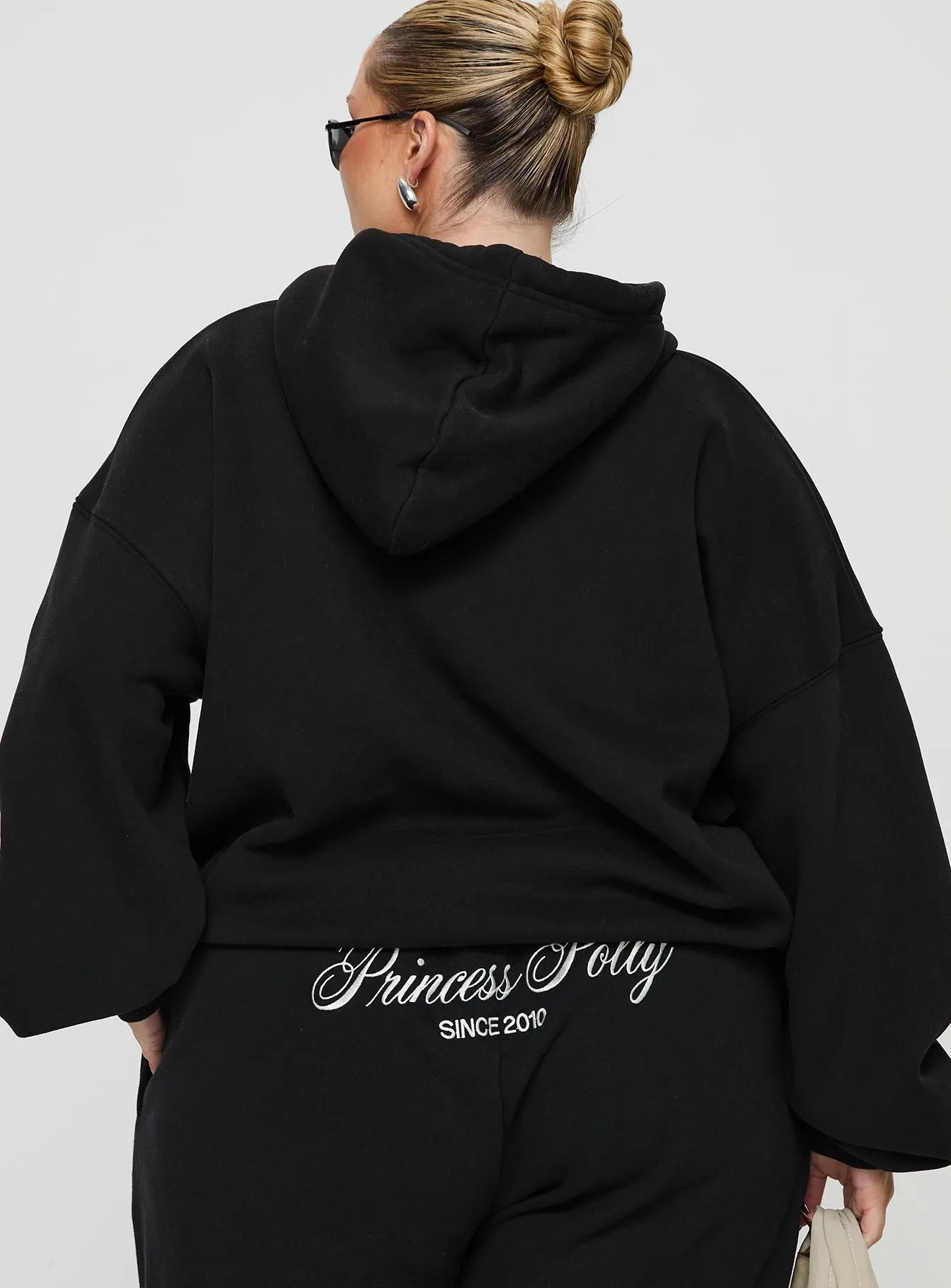 Princess Polly Hooded Sweatshirt Script Black / Ivory Curve sold by Princess Polly product image thumbnail 5