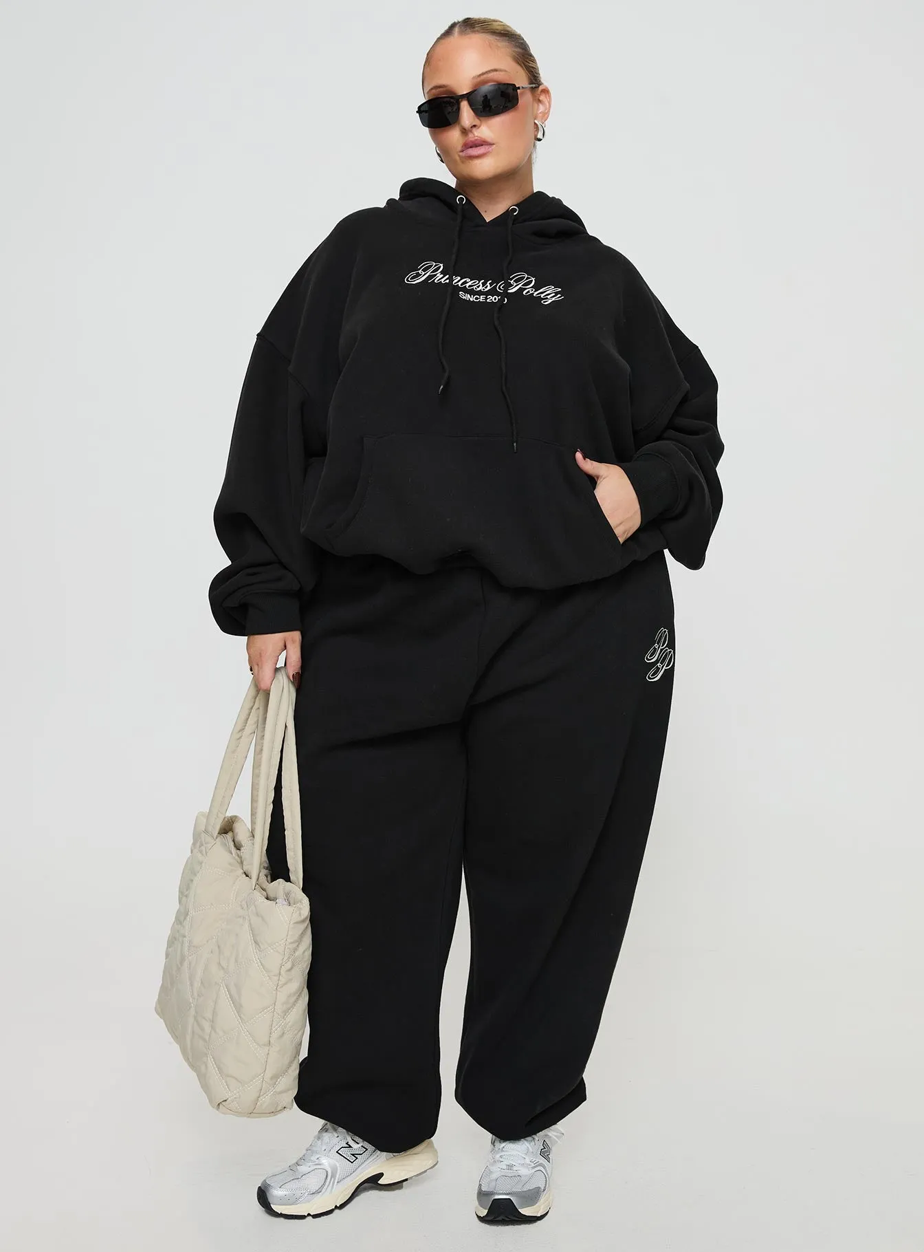 Princess Polly Hooded Sweatshirt Script Black / Ivory Curve sold by Princess Polly product image thumbnail 3