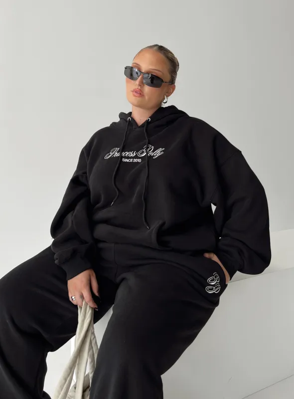 Princess Polly Hooded Sweatshirt Script Black / Ivory Curve sold by Princess Polly