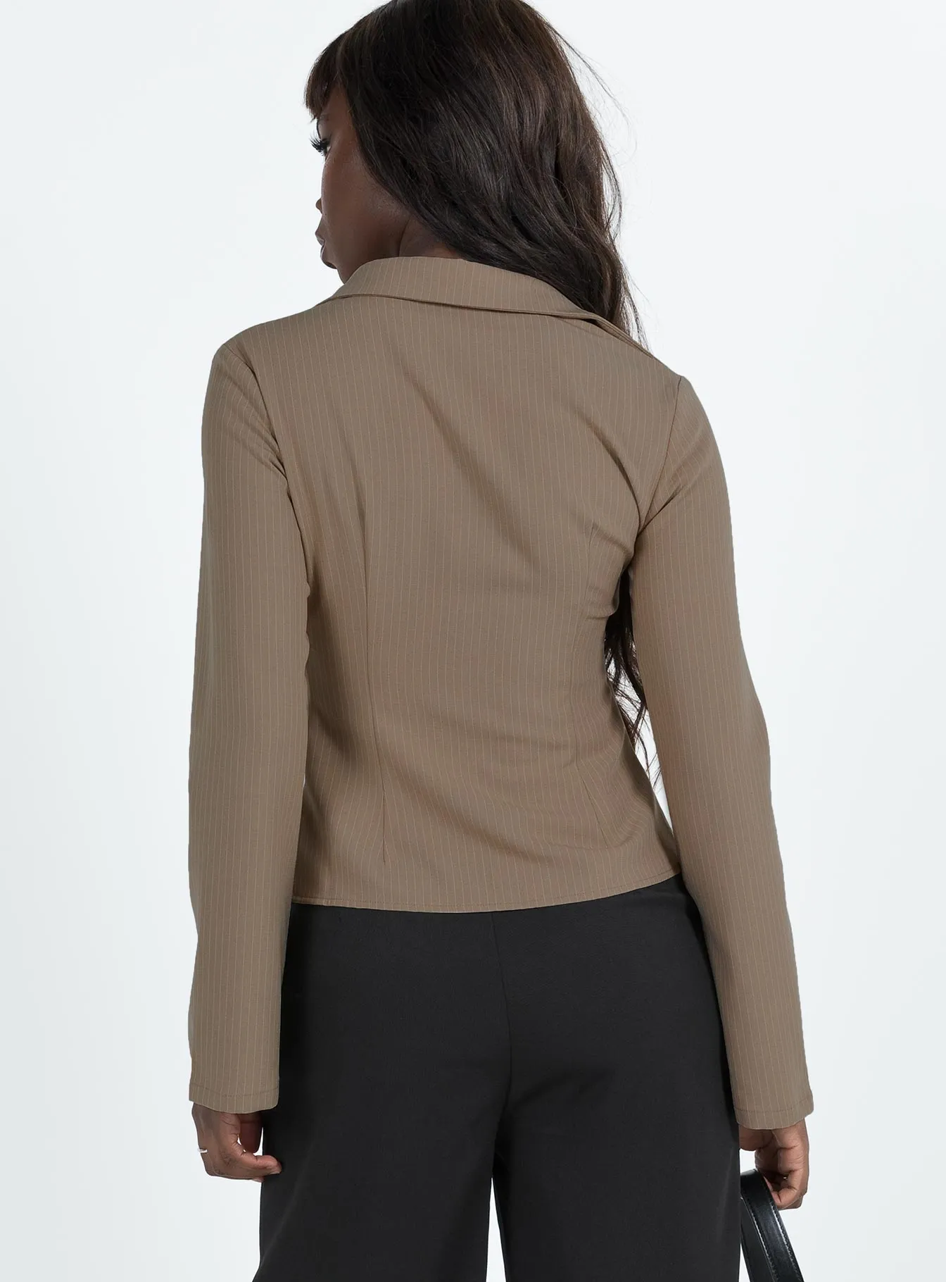 Anni Pinstripe Shirt Beige sold by Princess Polly product image thumbnail 5