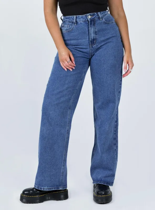 Theore High Waisted Mom Jean Mid Wash Denim sold by Princess Polly