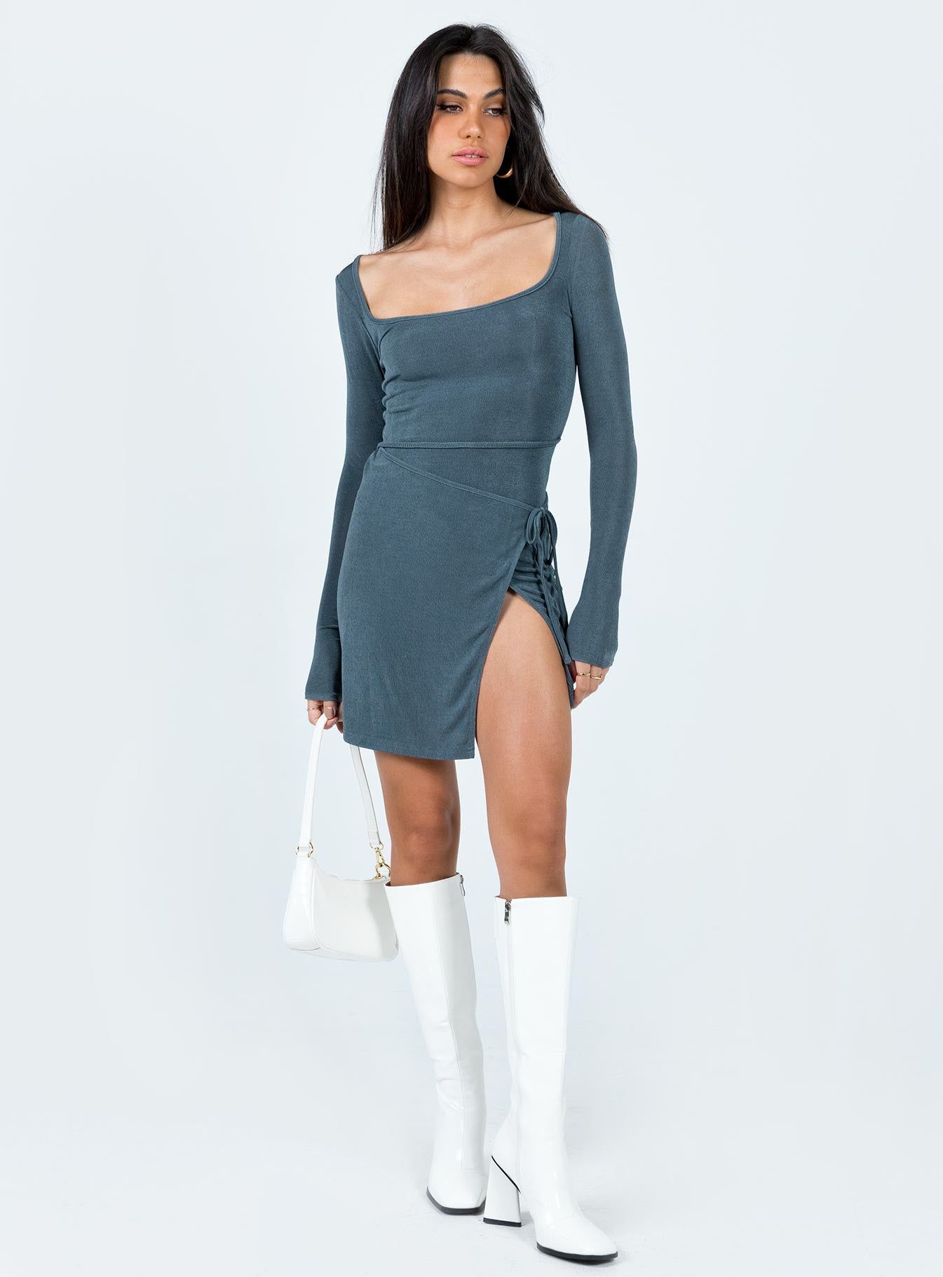 Ura Long Sleeve Mini Dress Grey sold by Princess Polly product image thumbnail 3