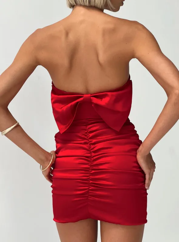 Shaila Strapless Mini Dress Red sold by Princess Polly