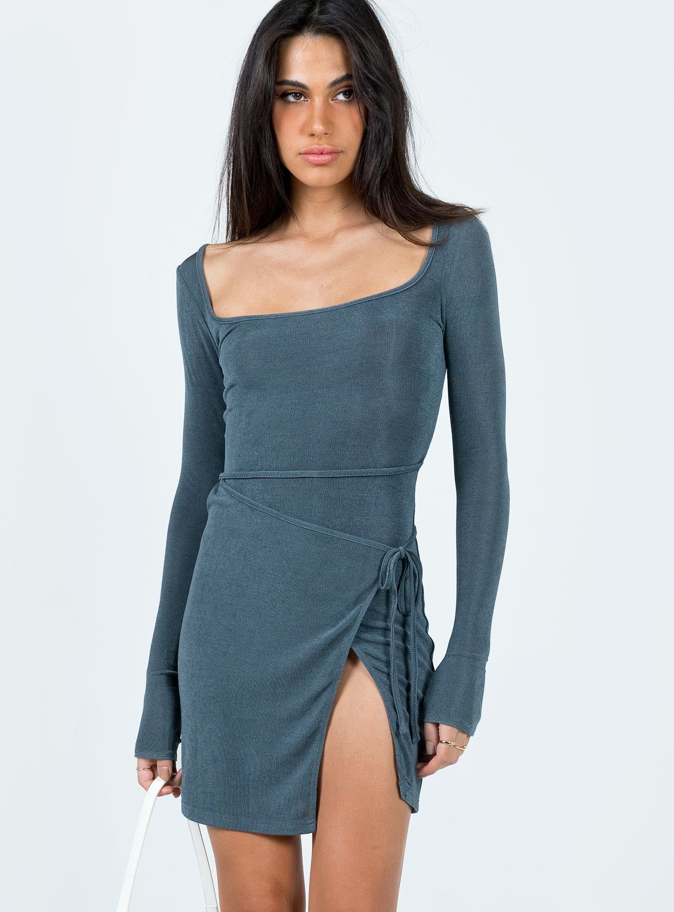 Ura Long Sleeve Mini Dress Grey sold by Princess Polly product image thumbnail 2