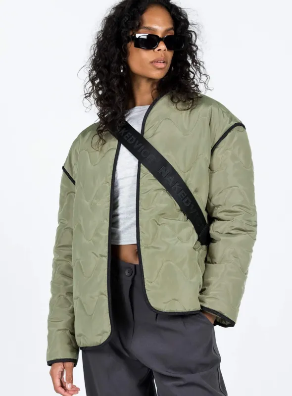 Haven Quilted Jacket Khaki sold by Princess Polly