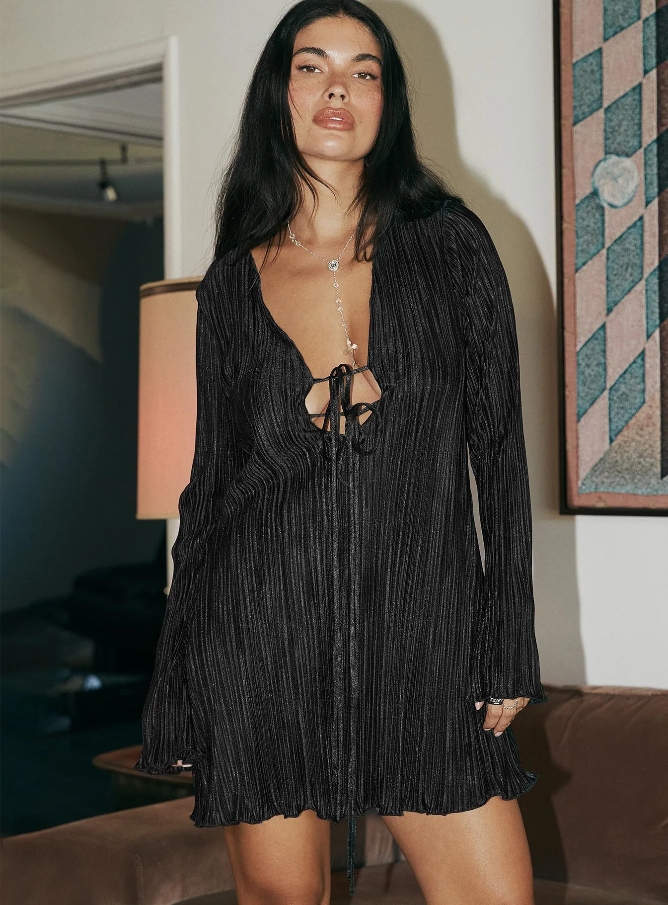 Malop Long Sleeve Mini Dress Black sold by Princess Polly product image thumbnail 3