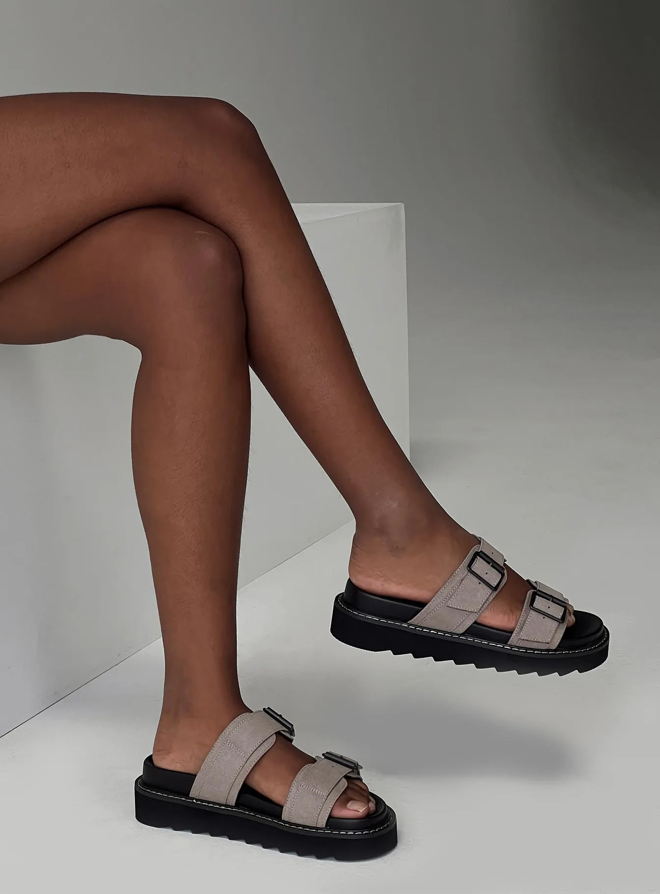 Ma Belle Sandals Faux Suede Taupe sold by Princess Polly