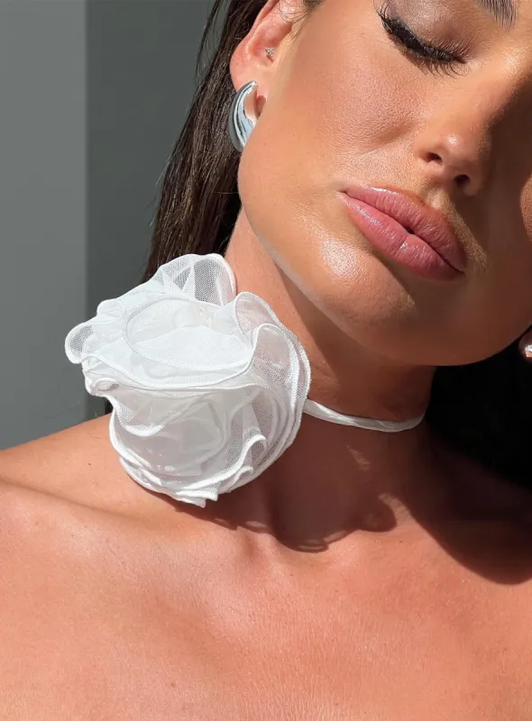 Shaey Flower Neck Tie White sold by Princess Polly