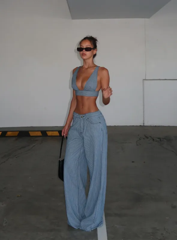 Eivissa Baggy Jeans Blue Denim Stripe sold by Princess Polly