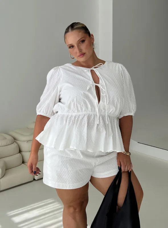 Puff Puff Peplum Top White Curve sold by Princess Polly
