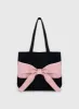 Faustine Bow Tote Bag Black / Pink sold by Princess Polly