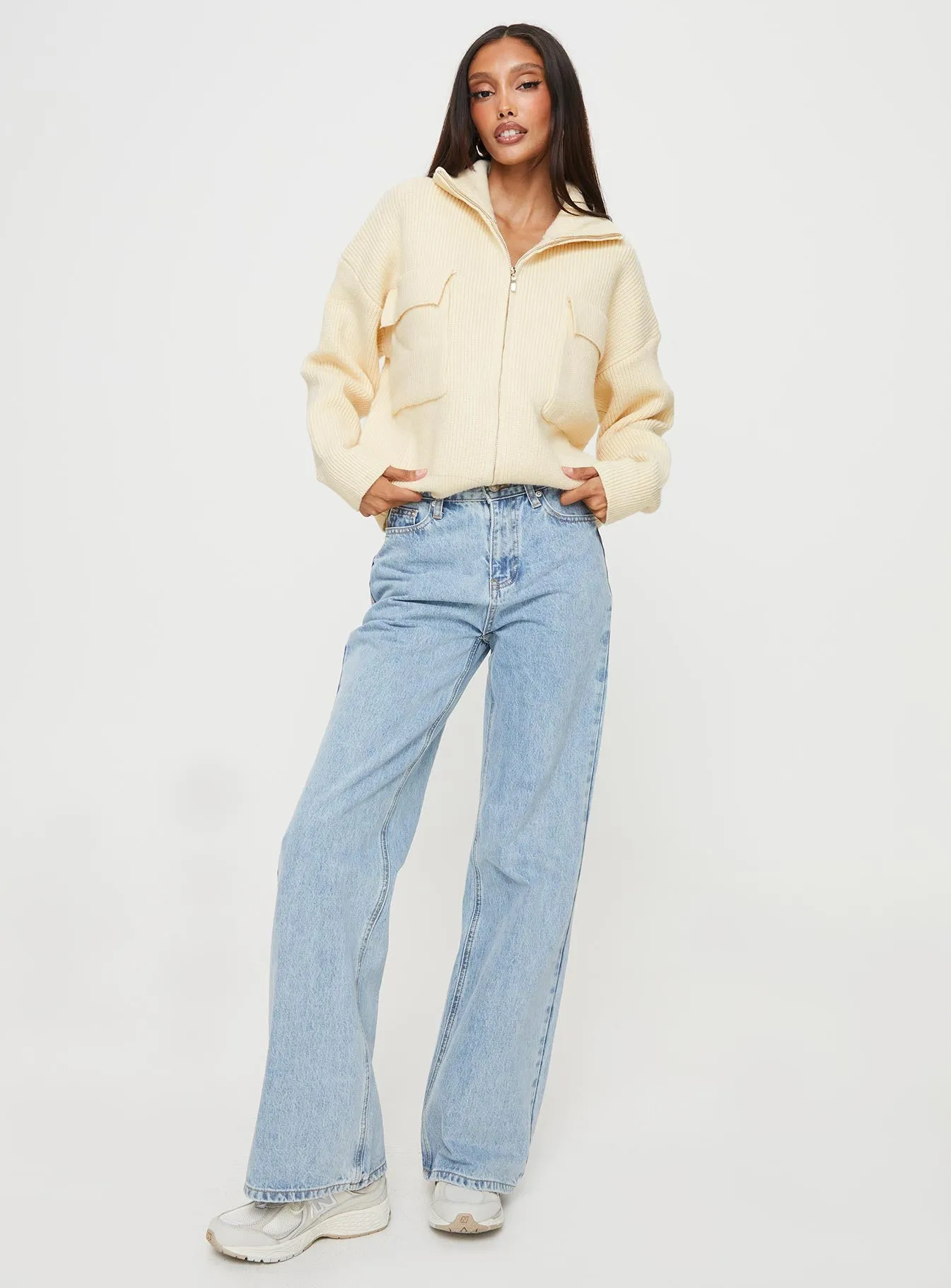 Too Busy Zip Up Sweater Beige sold by Princess Polly product image thumbnail 3