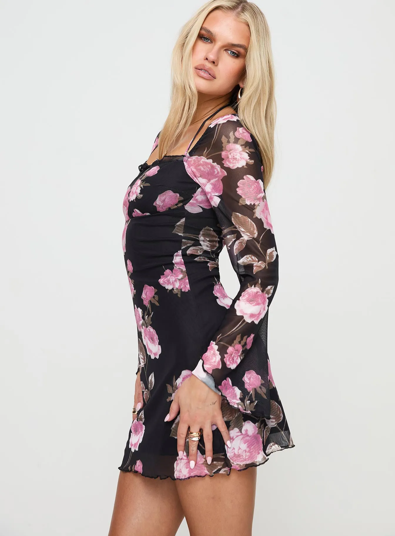 Bilbao Long Sleeve Mini Dress Black / Floral sold by Princess Polly product image thumbnail 4