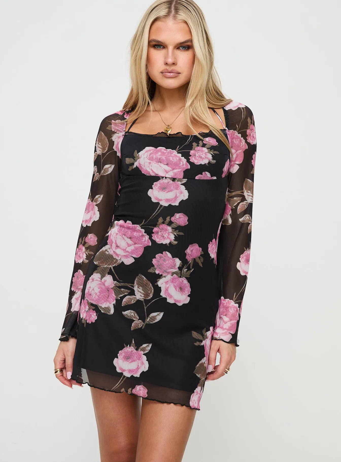 Bilbao Long Sleeve Mini Dress Black / Floral sold by Princess Polly product image thumbnail 2