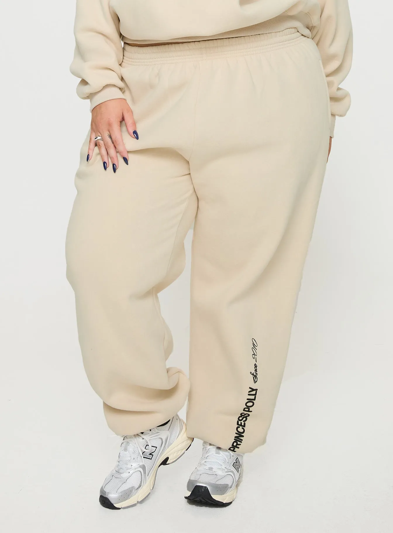 Princess Polly Track Pants Block / Cursive Text Stone Curve sold by Princess Polly product image thumbnail 2