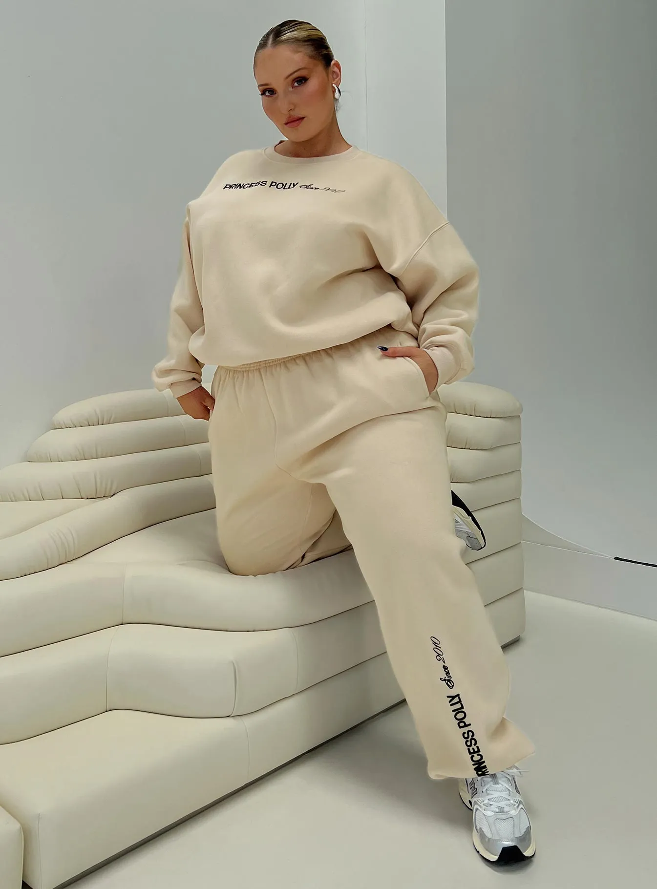 Princess Polly Track Pants Block / Cursive Text Stone Curve sold by Princess Polly