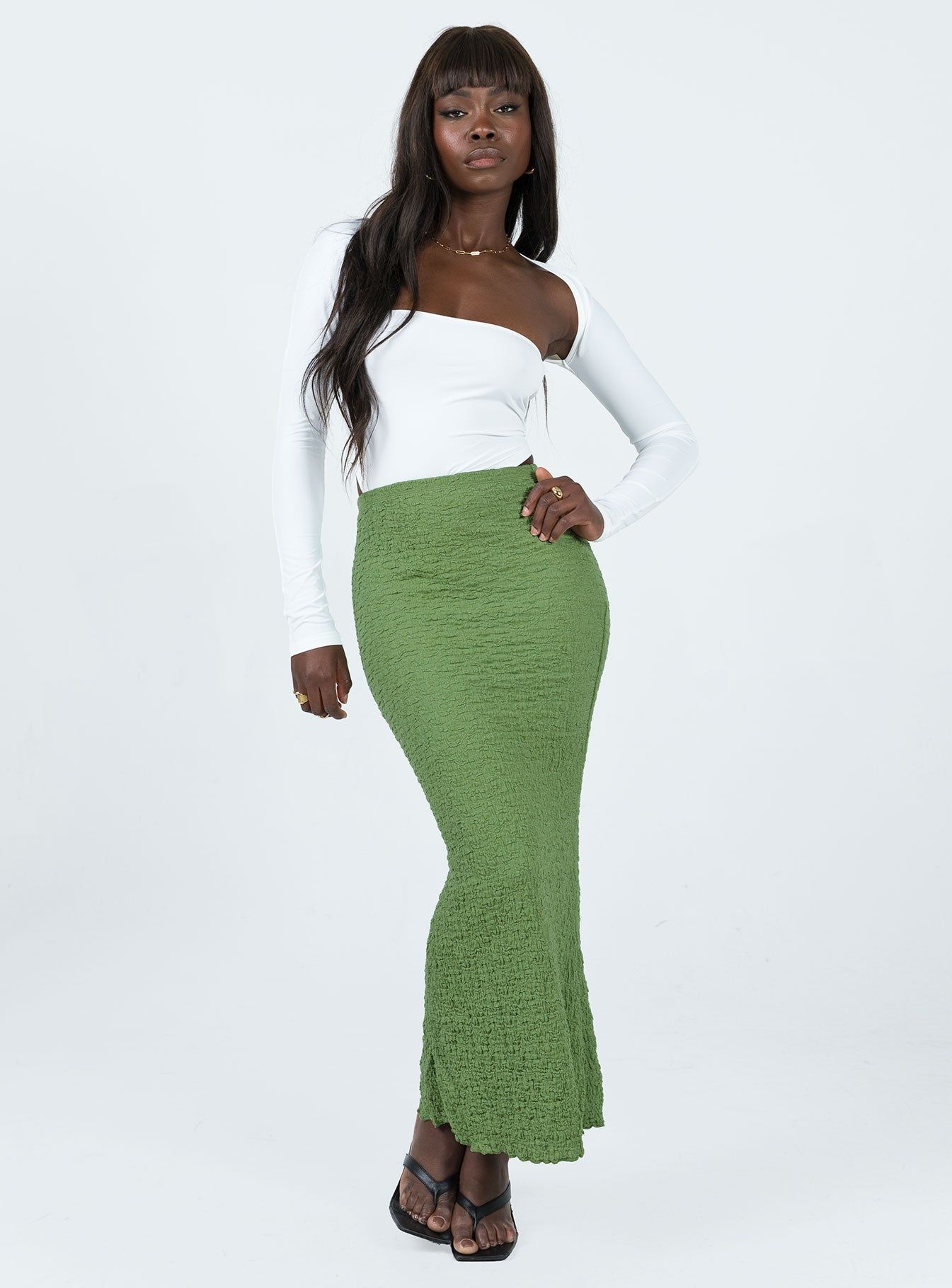 Rubes Midi Skirt Green sold by Princess Polly