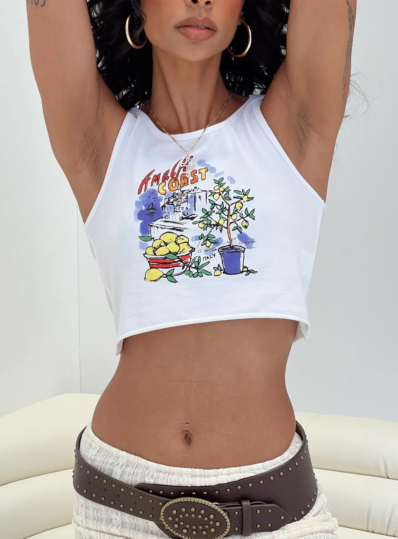 Amalfi Vacay Graphic Tank White / Multi sold by Princess Polly
