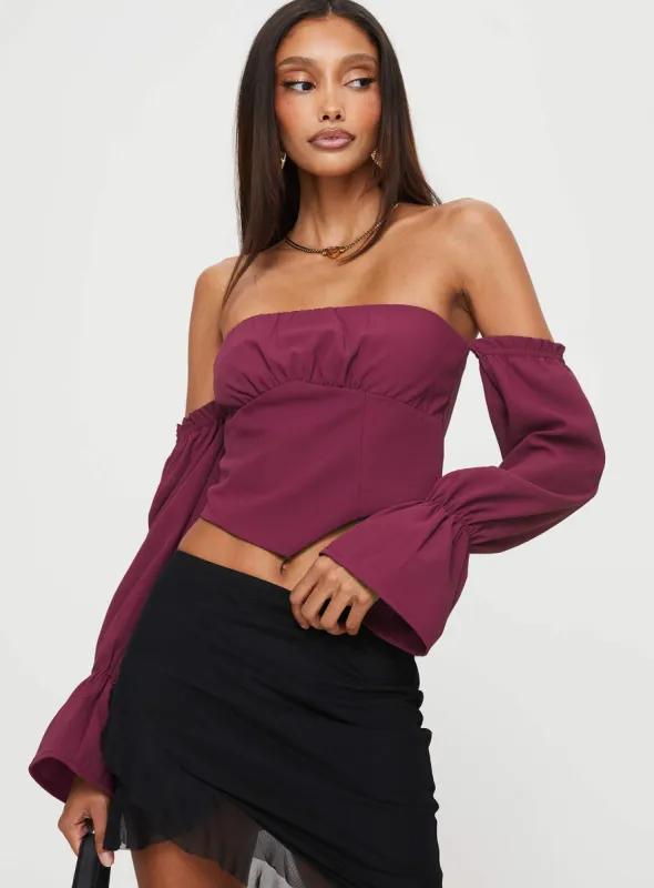 Siple Off The Shoulder Top Wine sold by Princess Polly
