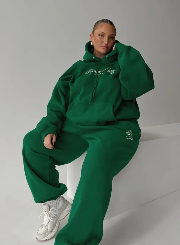 Princess Polly Track Pants Script Green / Ivory Curve sold by Princess Polly