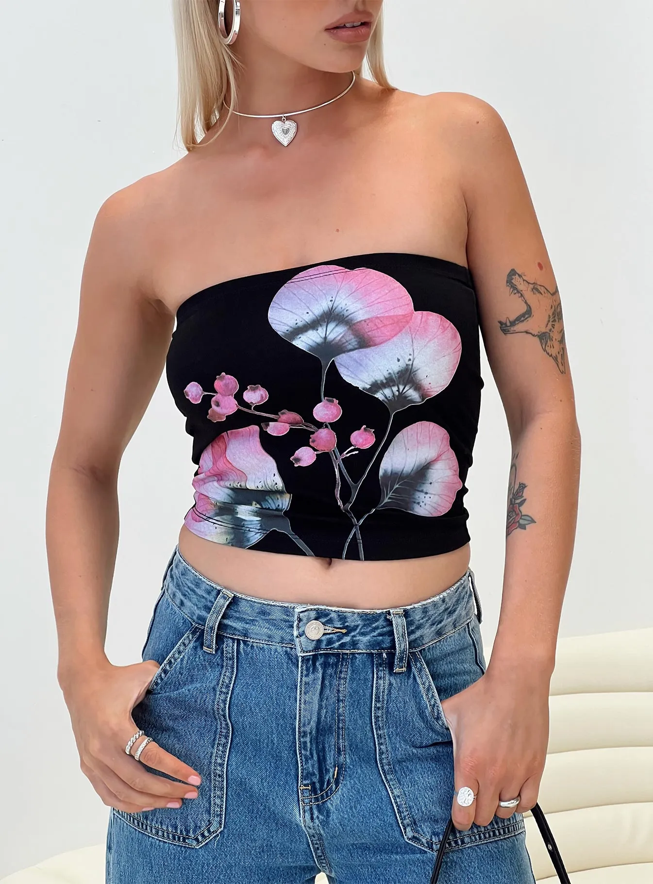 Jasmyne Tube Top Black / Pink sold by Princess Polly