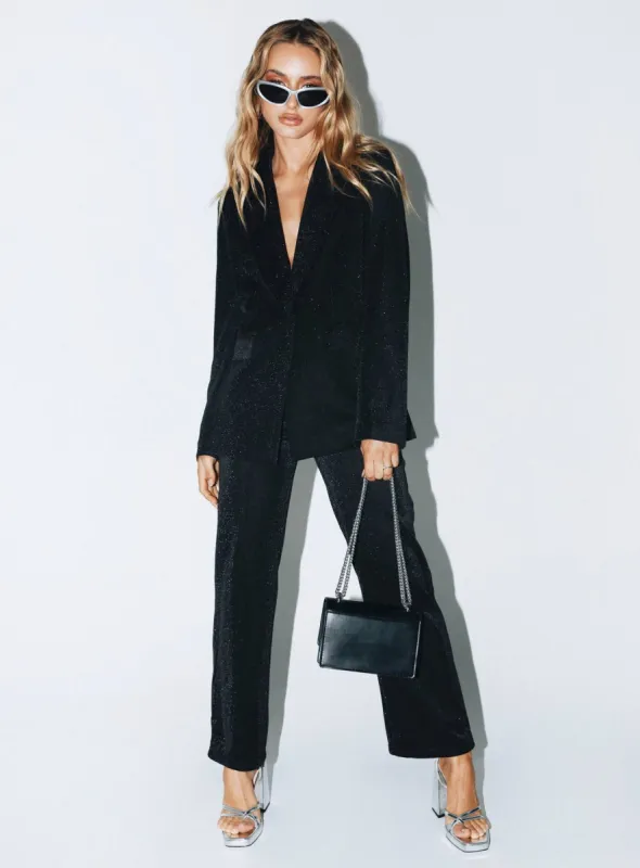 Croft Pants Black Glitter sold by Princess Polly