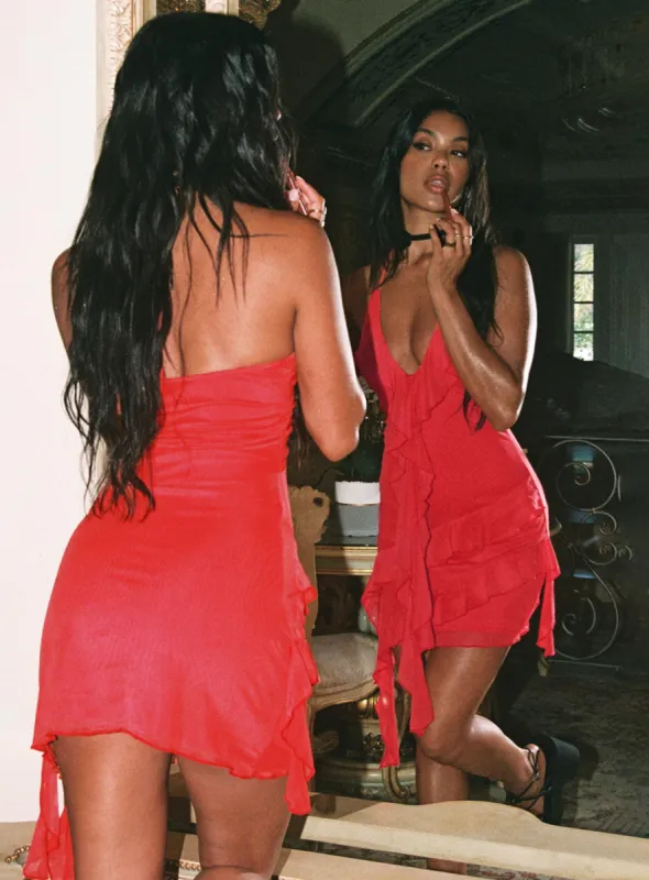 Fig Ruffle Mini Dress Red sold by Princess Polly