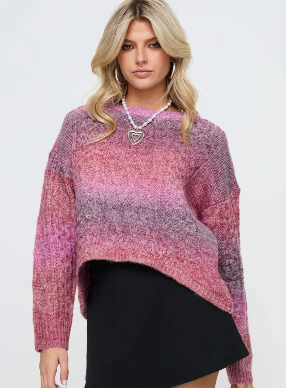 Pomery Cable Knit Sweater Ombre Pink sold by Princess Polly