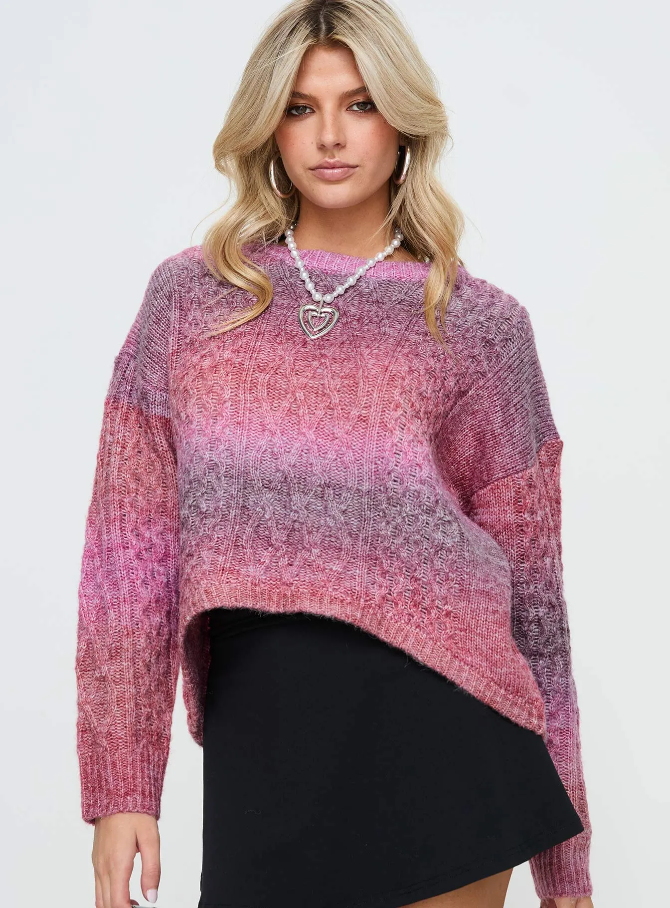 Pomery Cable Knit Sweater Ombre Pink sold by Princess Polly