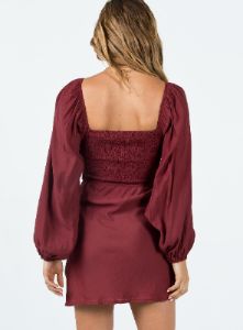 Nakita Long Sleeve Mini Burgundy sold by Princess Polly