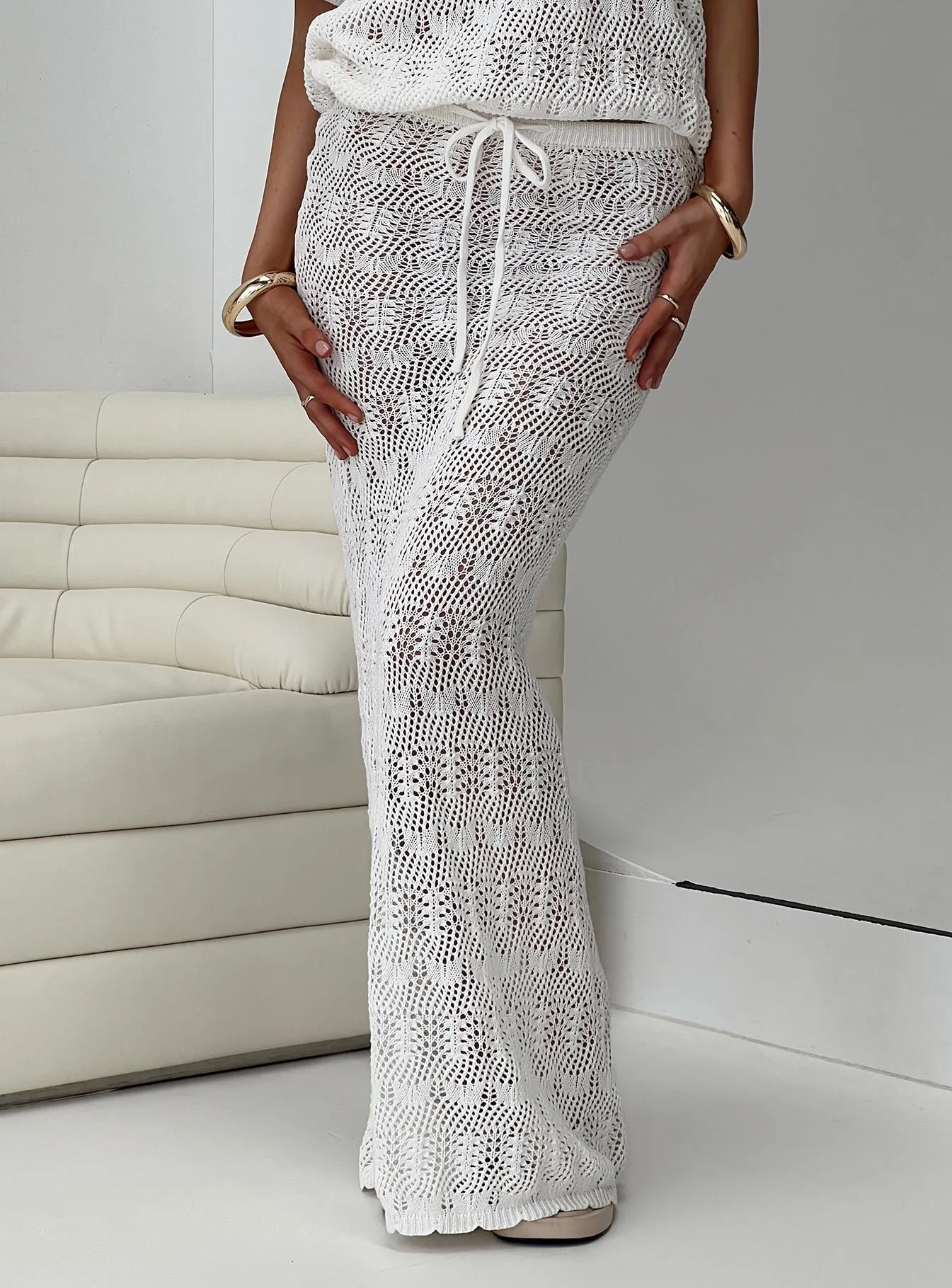 Vacation Knit Maxi Skirt White sold by Princess Polly