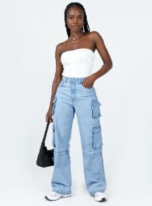 Darla Cargo Denim Jeans Light Wash Denim sold by Princess Polly