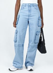 Darla Cargo Denim Jeans Light Wash Denim sold by Princess Polly