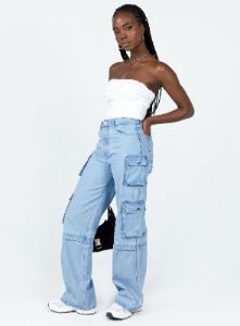 Darla Cargo Denim Jeans Light Wash Denim sold by Princess Polly