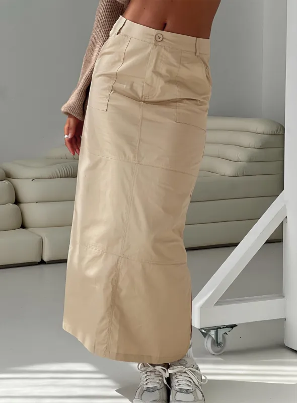 Devine Cargo Maxi Skirt Stone sold by Princess Polly