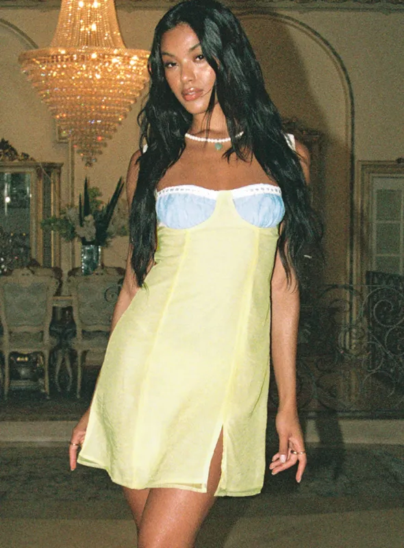 Fritelle Ribbon Mini Dress Yellow / Blue sold by Princess Polly