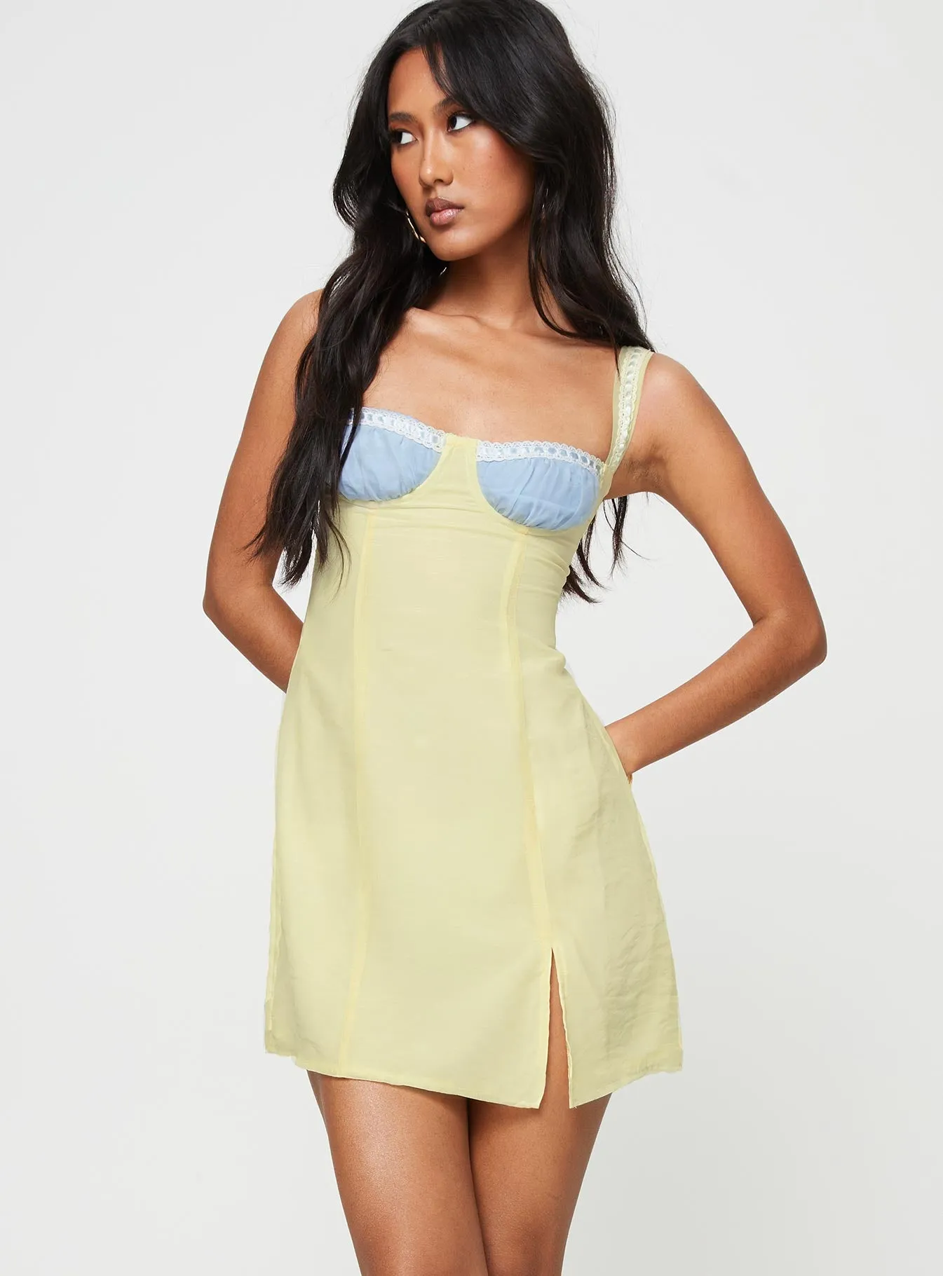 Fritelle Ribbon Mini Dress Yellow / Blue sold by Princess Polly product image thumbnail 3