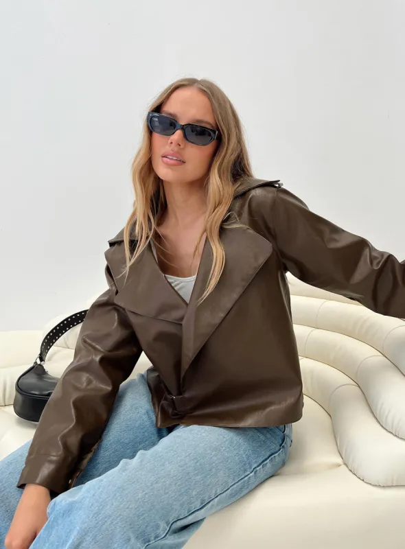 Staerk Faux Leather Jacket Brown sold by Princess Polly