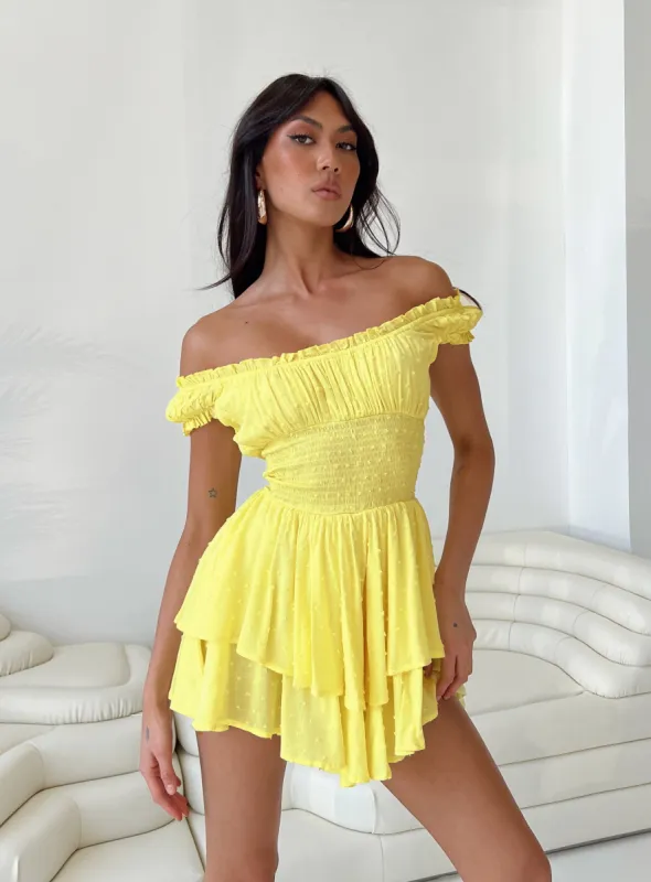 The Love Galore Romper Yellow sold by Princess Polly